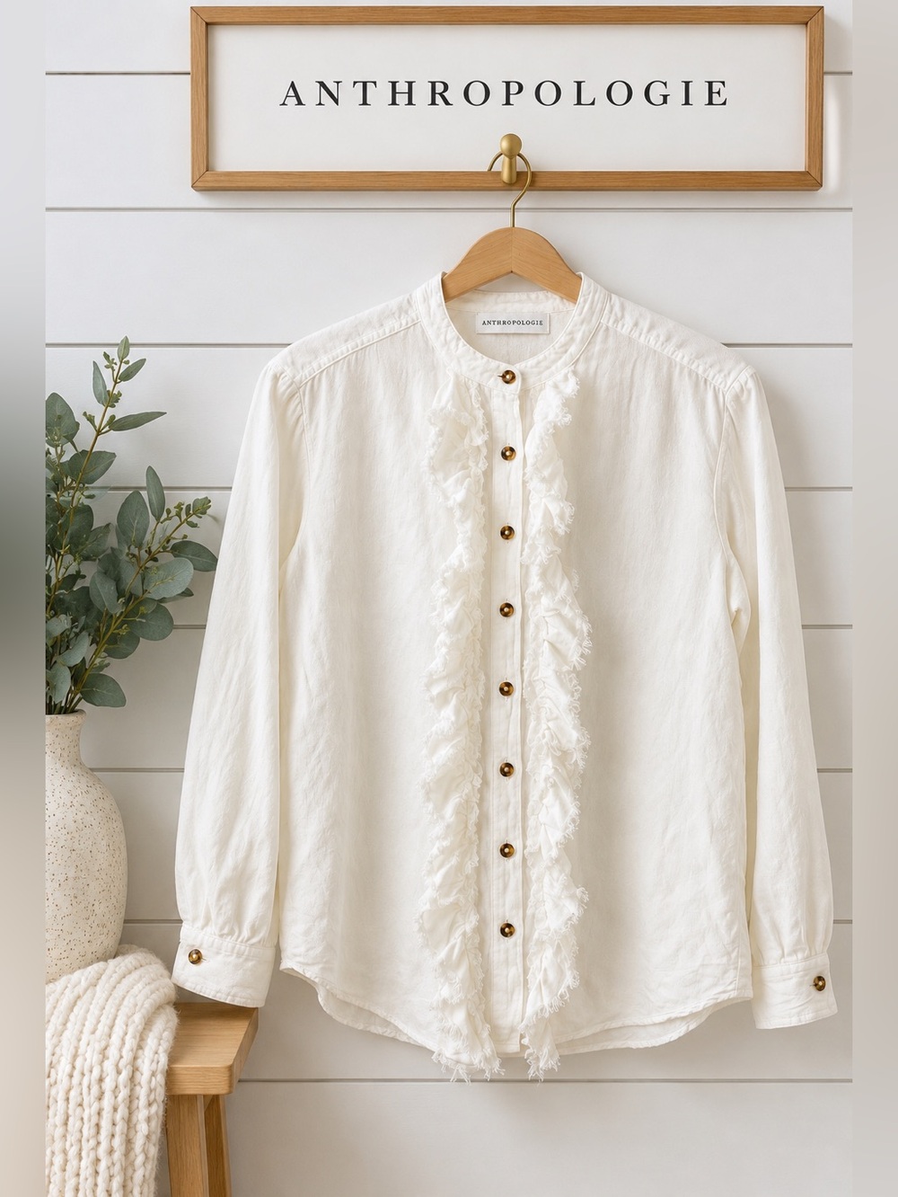 Pilcro Anthropologie Ivory Ruffle Button-Down Blouse – Estimated L